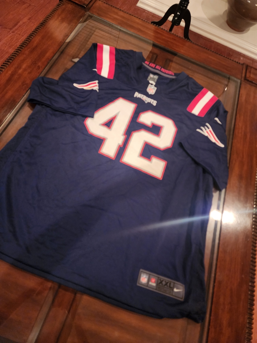 NFL New England Patriots #42 Navy, White and Red Jersey